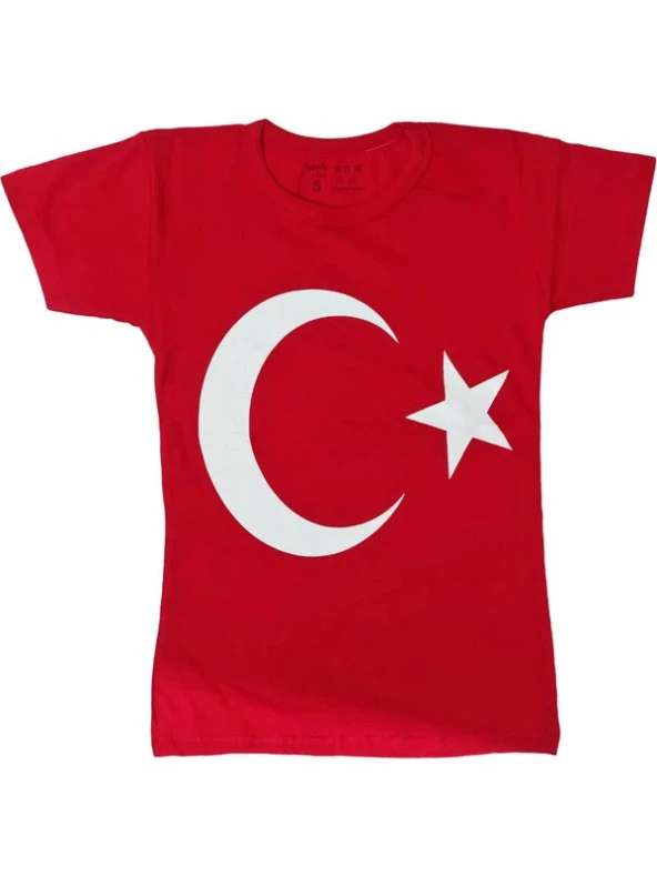 Türk Bayraklı Tişört Pamuklu Kırmızı Çocuk T-shirt- 8 yaş ürün görseli 1