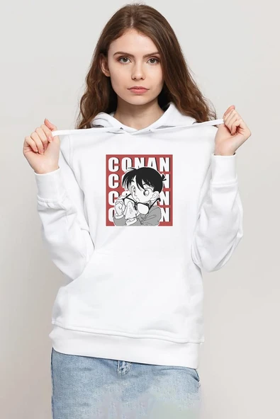 Detective Conan Anime Conan Beyaz Kadın 3ip Kapşonlu Sweatshirt ürün görseli 1