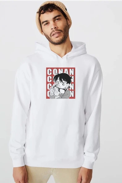 Detective Conan Anime Conan Beyaz Erkek 3ip Kapşonlu  Sweatshirt ürün görseli 1