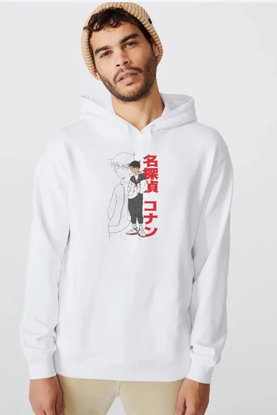 Detective Conan Anime Shinichi Kudo Beyaz Erkek 3ip Kapşonlu  Sweatshirt ürün görseli 1