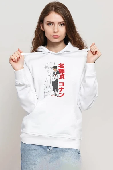 Detective Conan Anime Shinichi Kudo Beyaz Kadın 3ip Kapşonlu Sweatshirt ürün görseli 1