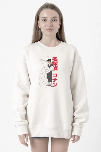 Detective Conan Anime Shinichi Kudo Beyaz Kadın 2ip Sweatshirt ürün görseli 1
