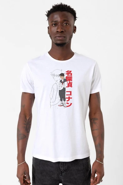 Detective Conan Anime Shinichi Kudo Beyaz Erkek Bisikletyaka Tshirt ürün görseli 1