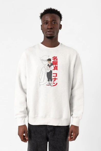 Detective Conan Anime Shinichi Kudo Beyaz Erkek 2ip Sweatshirt ürün görseli 1