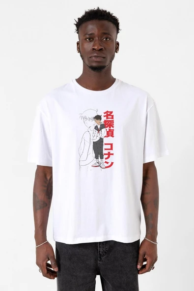 Detective Conan Anime Shinichi Kudo Beyaz Erkek Oversize Tshirt ürün görseli 1