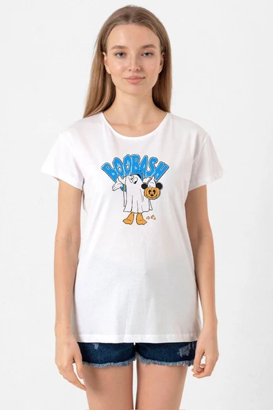 Donal Boobash Halloween Beyaz Kadın Bisikletyaka Tshirt ürün görseli 1
