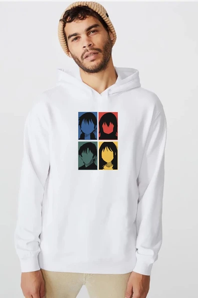 Erased Anime All Main Character Minimal Colorful Art Beyaz Erkek 3ip Kapşonlu  Sweatshirt ürün görseli 1