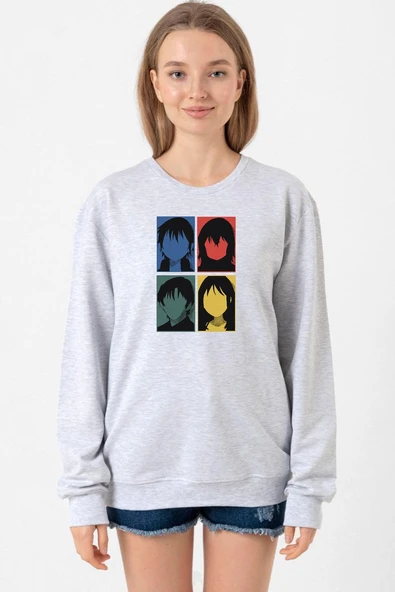 Erased Anime All Main Character Minimal Colorful Art Grimelanj Kadın 2ip Sweatshirt ürün görseli 1