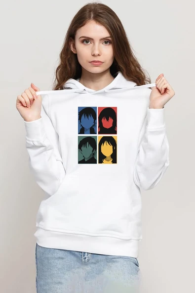 Erased Anime All Main Character Minimal Colorful Art Beyaz Kadın 3ip Kapşonlu Sweatshirt ürün görseli 1