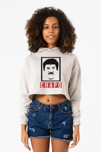 El Chapo Gangster Swagger Beyaz Kırçıllı Kadın Crop Kapşonlu ürün görseli 1