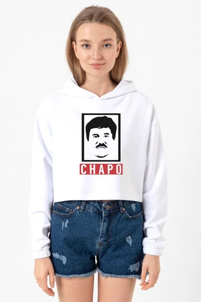 El Chapo Gangster Swagger Beyaz Optik Kadın Crop Kapşonlu ürün görseli 1