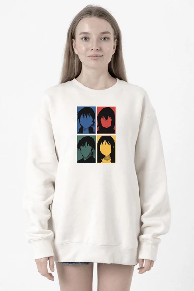 Erased Anime All Main Character Minimal Colorful Art Beyaz Kadın 2ip Sweatshirt ürün görseli 1