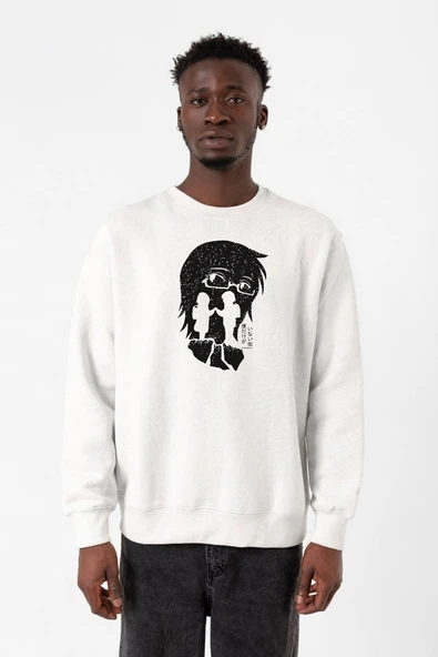 Erased Anime Black White Silhoette Beyaz Erkek 2ip Sweatshirt ürün görseli 1