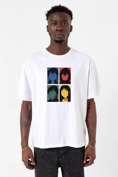 Erased Anime All Main Character Minimal Colorful Art Beyaz Erkek Oversize Tshirt ürün görseli 1