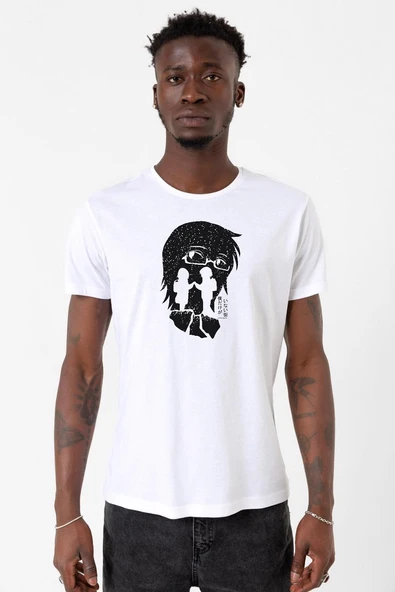 Erased Anime Black White Silhoette Beyaz Erkek Bisikletyaka Tshirt ürün görseli 1
