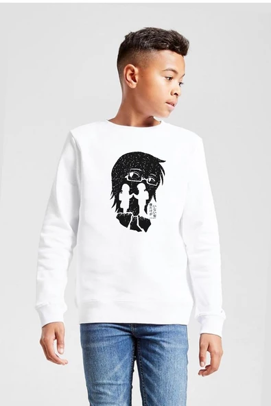 Erased Anime Black White Silhoette Beyaz Çocuk 2ip Sweatshirt ürün görseli 1