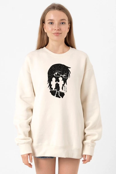 Erased Anime Black White Silhoette Ekru Kadın 2ip Sweatshirt ürün görseli 1