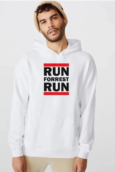 Forrest Gump Run Forrest Run Beyaz Erkek 3ip Kapşonlu  Sweatshirt ürün görseli 1