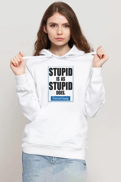 Forrest Gump Stupid Is As Stupid Does Beyaz Kadın 3ip Kapşonlu Sweatshirt ürün görseli 1