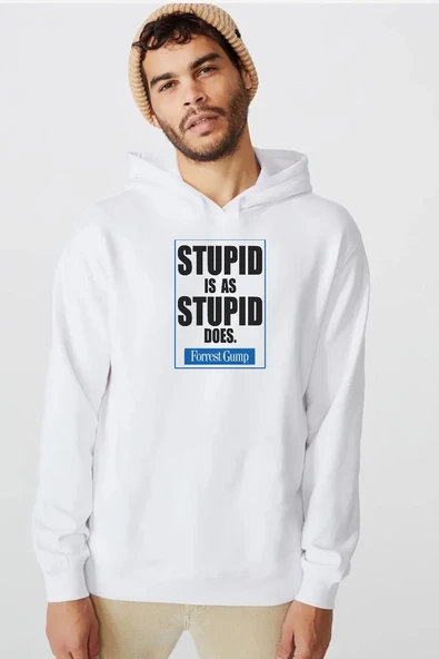 Forrest Gump Stupid Is As Stupid Does Beyaz Erkek 3ip Kapşonlu  Sweatshirt ürün görseli 1