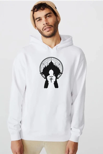Fullmetal Alchemist Anime Logo Beyaz Erkek 3ip Kapşonlu  Sweatshirt ürün görseli 1
