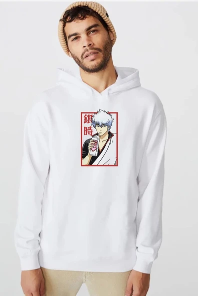 Gintama Anime Gintoki Fruit Juice Beyaz Erkek 3ip Kapşonlu  Sweatshirt ürün görseli 1