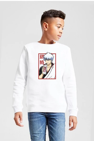 Gintama Anime Gintoki Fruit Juice Beyaz Çocuk 2ip Sweatshirt ürün görseli 1
