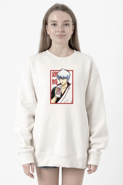 Gintama Anime Gintoki Fruit Juice Beyaz Kadın 2ip Sweatshirt ürün görseli 1
