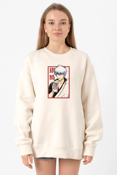 Gintama Anime Gintoki Fruit Juice Ekru Kadın 2ip Sweatshirt ürün görseli 1