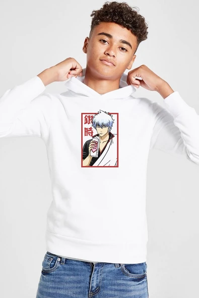 Gintama Anime Gintoki Fruit Juice Beyaz Çocuk 3ip Kapşonlu  Sweatshirt ürün görseli 1