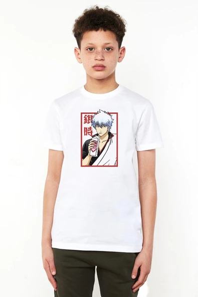 Gintama Anime Gintoki Fruit Juice Beyaz Çocuk Bisikletyaka Tshirt ürün görseli 1
