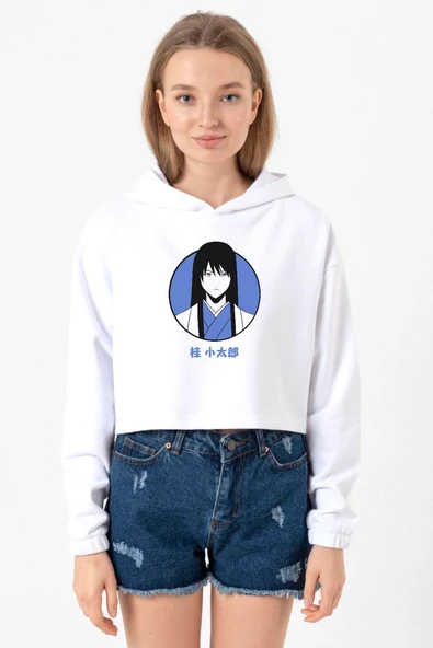 Gintama Anime Kotaro Minimal Beyaz Optik Kadın Crop Kapşonlu ürün görseli 1