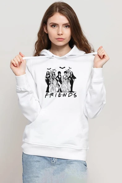 Halloween Friends Beyaz Kadın 3ip Kapşonlu Sweatshirt ürün görseli 1