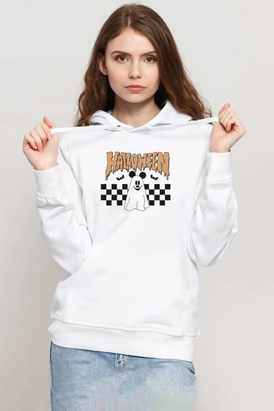Halloween Mickey Ghost Beyaz Kadın 3ip Kapşonlu Sweatshirt ürün görseli 1