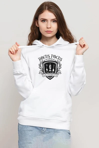 Hocus Pocus University Beyaz Kadın 3ip Kapşonlu Sweatshirt ürün görseli 1