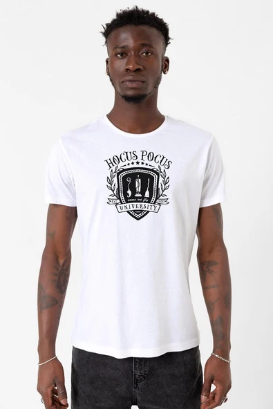 Hocus Pocus University Beyaz Erkek Bisikletyaka Tshirt ürün görseli 1