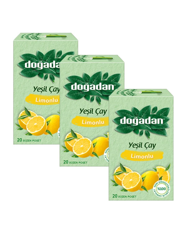 YEŞİL ÇAY LİMONLU 20 SÜZEN POŞET, 3 PAKET ürün görseli 1