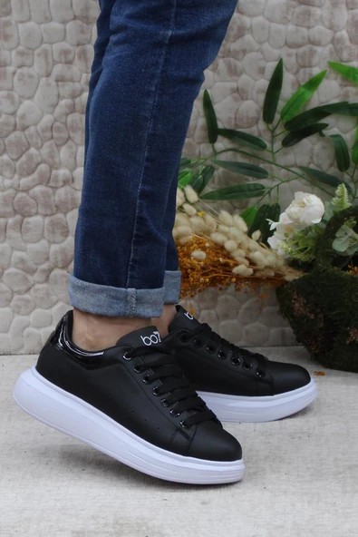 Fort B-150 Siyah Beyaz Rahat Kalın Taban Sneaker Erkek Spor Ayakkabı ürün görseli 1