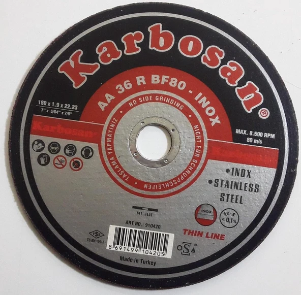 Karbosan Çelik Kesme Taşı 180 x 1,9 x 22 AA 36 T BF80 INOX - 1 Adet ürün görseli 1