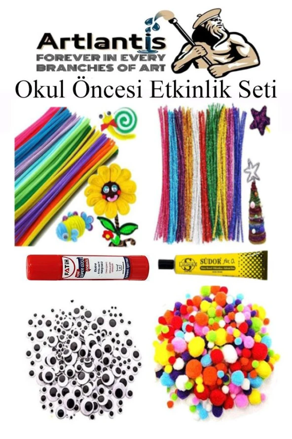 Okul Öncesi Etkinlik Seti 1 Paket Şönil Ponpon Oynar Göz Anaokulu ve Kreş Seti Pon Pon Tüylü Tel Oynargöz ürün görseli 1