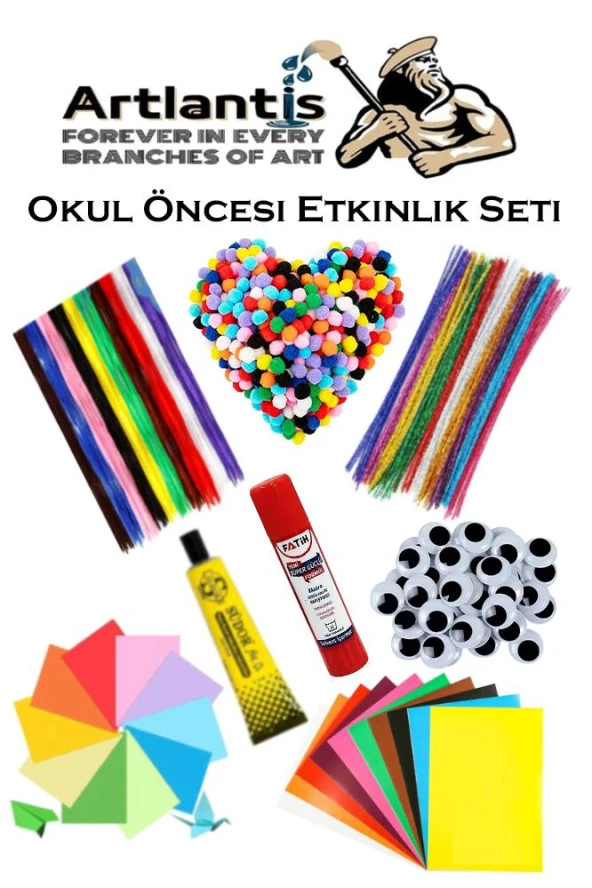 Okul Öncesi Etkinlik Seti 1 Paket Şönil Ponpon Oynar Göz Anaokulu ve Kreş Seti Pon Pon Tüylü Tel Oynargöz Elişi Kağıdı ürün görseli 1