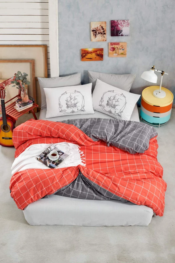 Newhome Ranforce Çift  Kişililik Nevresim Takımı Trendy colors Turuncu 1167-06 ürün görseli 1