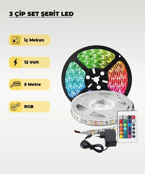 5 MT RGB Kumandalı / Animasyonlu Şerit LED (Tak Çalıştır) ürün görseli 1