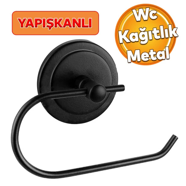Yapışkanlı Tuvalet Kağıtlık Aparat Açık WC Kağıt Standı Bez Havluluk Paslanmaz Metal Sağlam Siyah Renk ürün görseli 1