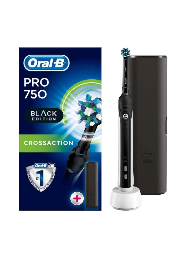 Oral-B Pro 750 Black Edition 3D Action Cross Action Siyah + Seyahat Kabı ürün görseli 1