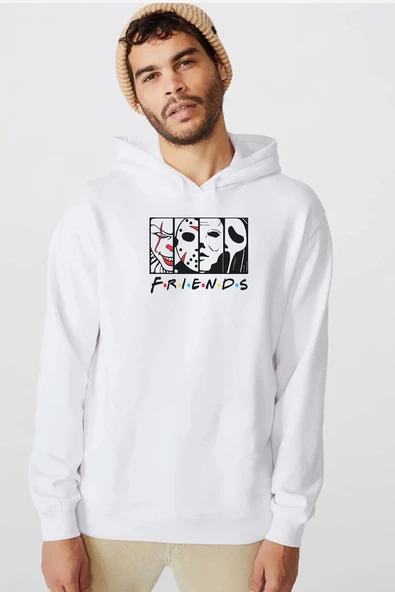 Horror Character Friends Beyaz Erkek 3ip Kapşonlu  Sweatshirt ürün görseli 1