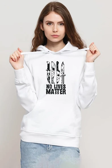 Horror Knifes No Live Matter Beyaz Kadın 3ip Kapşonlu Sweatshirt ürün görseli 1