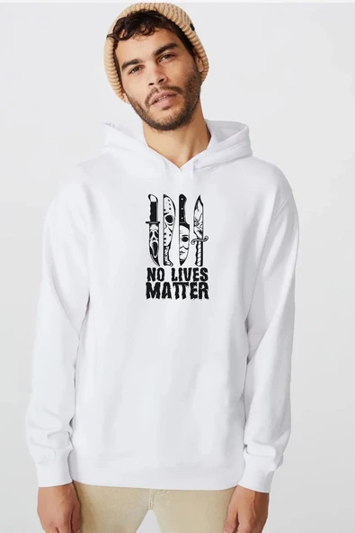 Horror Knifes No Live Matter Beyaz Erkek 3ip Kapşonlu  Sweatshirt ürün görseli 1