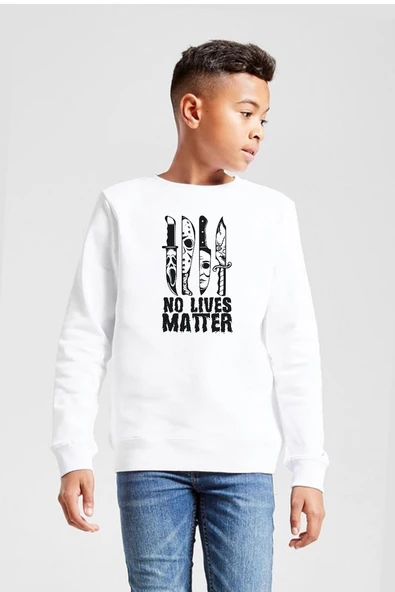 Horror Knifes No Live Matter Beyaz Çocuk 2ip Sweatshirt ürün görseli 1
