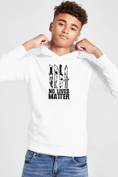 Horror Knifes No Live Matter Beyaz Çocuk 3ip Kapşonlu  Sweatshirt ürün görseli 1